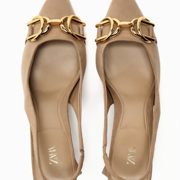 ZARA | BLOCK-HEEL SLINGBACK SHOES BROWN SIZE 9 - Picture 4 of 13